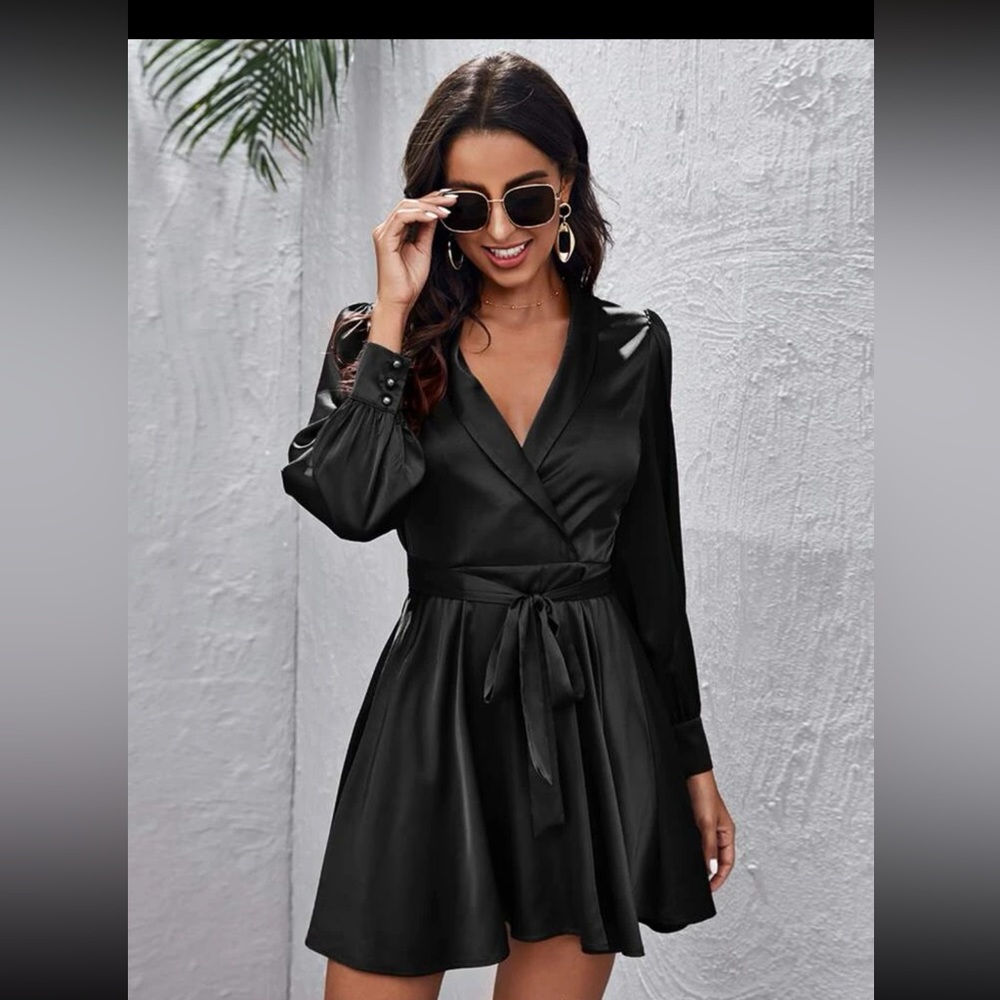 Button Detail Belted
Satin Dress
